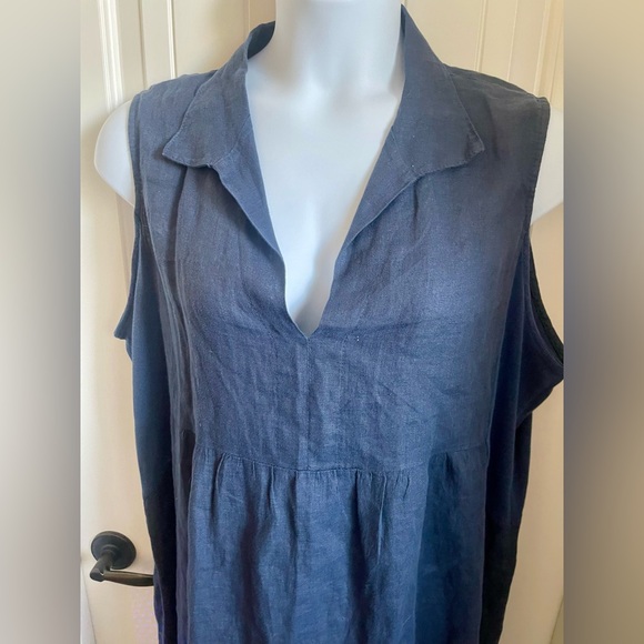 Terzo Millennio Sleeveless Blue 100% Linen Dressed w/Knit Insets, Sixe 1X - Picture 3 of 9